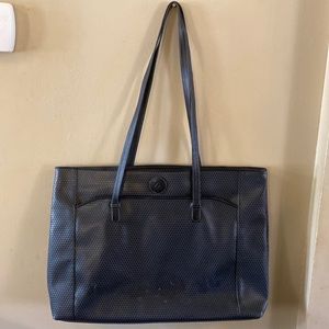 VGUC. Vintage 1983 Liz Claiborne, black man-made leather tote.